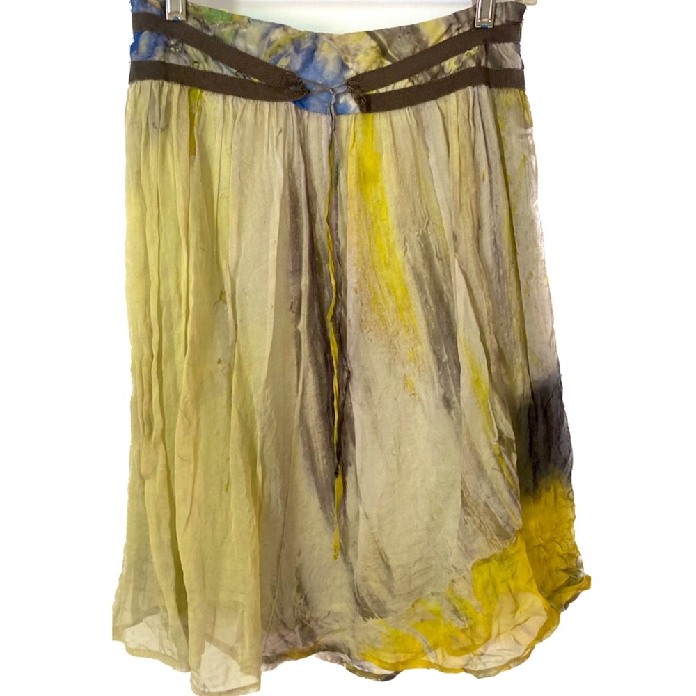 Watercolor print sheer silk skirt